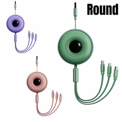 3-in-1 66W Retractable Charging Cable - Round Design