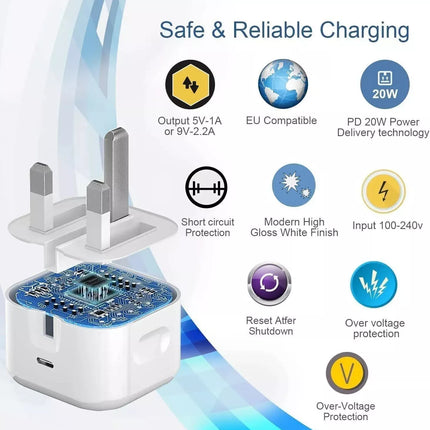 20W Charger Set Plug & Cable For iPhone 5 to 14