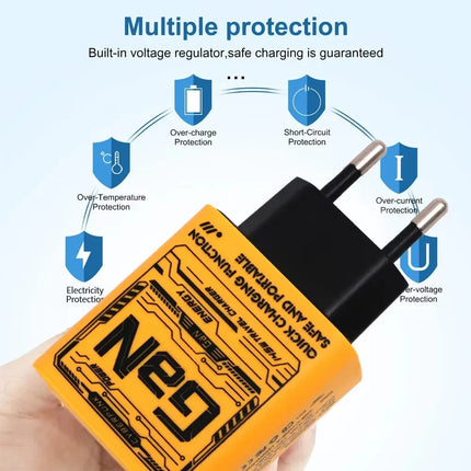 3‑Port USB Wall Charger – UK 3‑Pin (2× USB‑C + 1× USB‑A)