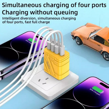 4‑Port USB Wall Charger (1× USB‑C PD + 3× USB‑A) | Fast Charging up to 40W