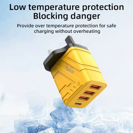 4‑Port USB Wall Charger (1× USB‑C PD + 3× USB‑A) | Fast Charging up to 40W