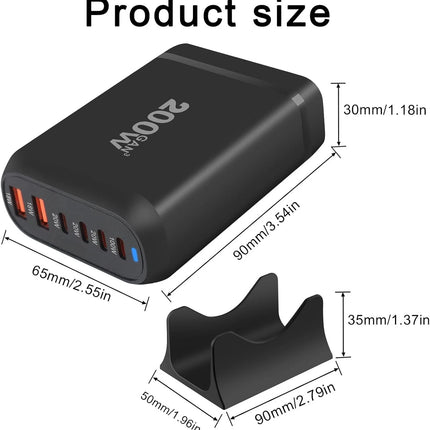 200W GaN 6-Port Charging Station (4 Type-C + 2 USB-A) - White