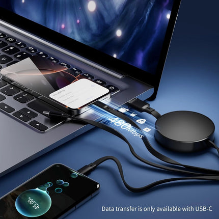 3-in-1 66W Retractable Charging Cable - Round Design