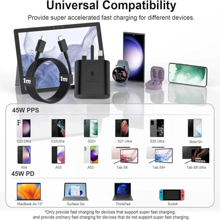 45W USB-C Charger Plug & Cable Set for Samsung | UK Plug