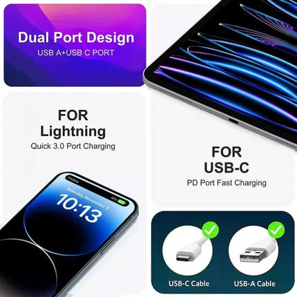 4‑Port USB Wall Charger (1× USB‑C PD + 3× USB‑A) | Fast Charging up to 40W