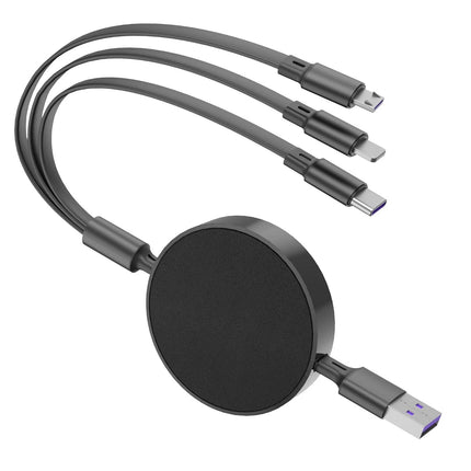 3-in-1 66W Retractable Charging Cable - Flat Design