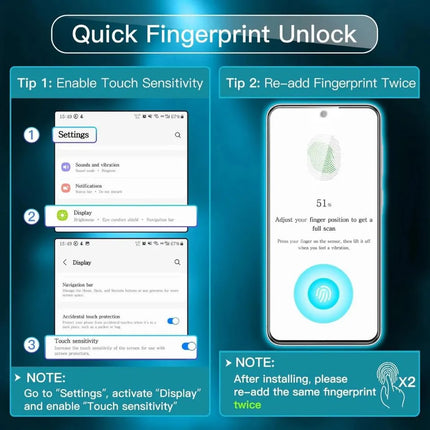 Samsung Galaxy screen protector fingerprint unlock setup instructions