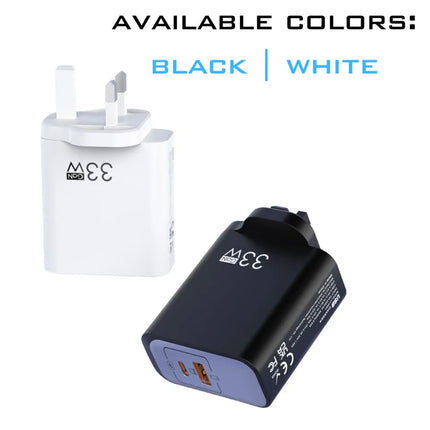 ShopFam 33W USB-C charger plug available in black and white