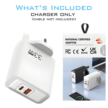 ShopFam 33W USB-C charger plug only in white with no cable included message