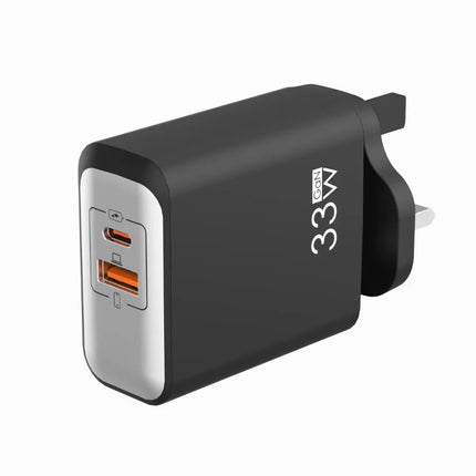 Black ShopFam 33W USB-C PD fast charger plug for UK sockets