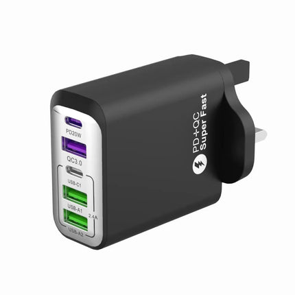 Black ShopFam 5-port USB-C fast charger plug with USB-C and USB-A ports