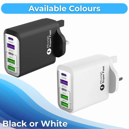 ShopFam 5-port USB-C wall charger available in black and white