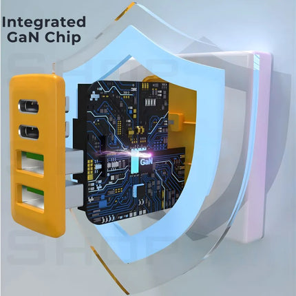 Integrated GaN chip graphic for ShopFam 65W USB-C fast charger