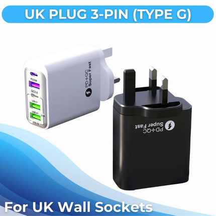 ShopFam 5-port fast charger with UK Type G 3-pin plug for UK wall sockets