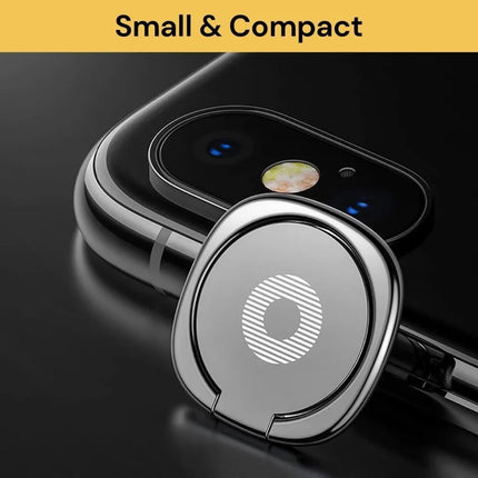 Small compact phone ring holder stand attached to phone