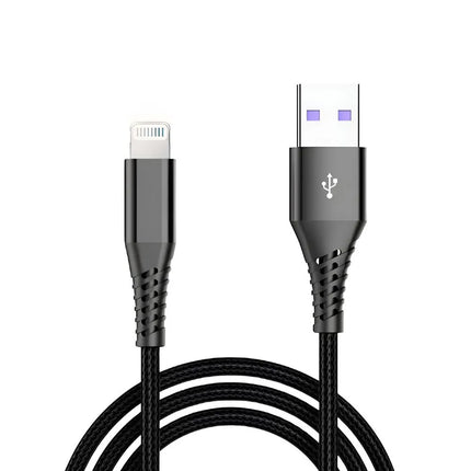 Black USB-A to iPhone (8-pin) braided cable