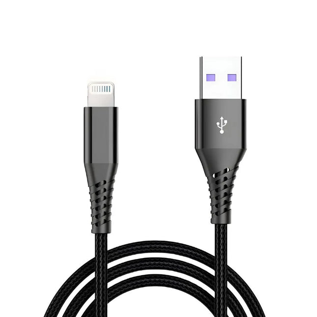 Black USB-A to iPhone (8-pin) braided cable