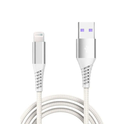 White USB-A to iPhone (8-pin) braided cable