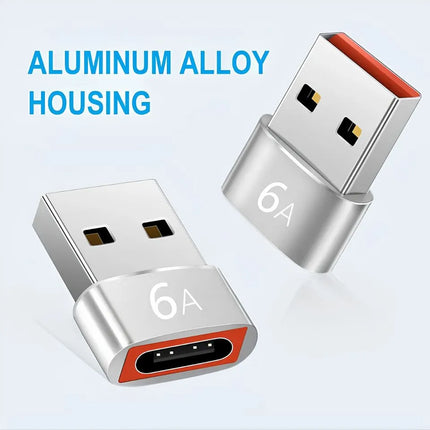 Aluminium alloy housing USB-A male to USB-C female adapter 6A converter
