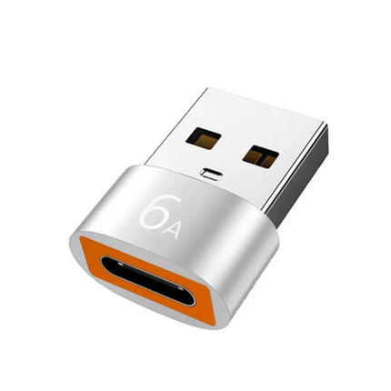 Silver USB-A to USB-C female adapter with aluminium finish