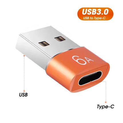 USB 3.0 USB-A to Type-C female adapter with orange housing