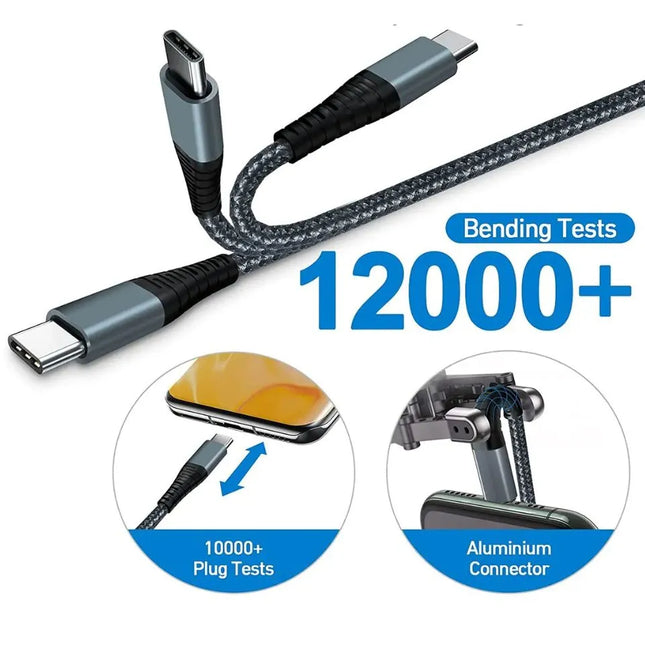Durable braided USB-A to USB-C cable with bend test graphic