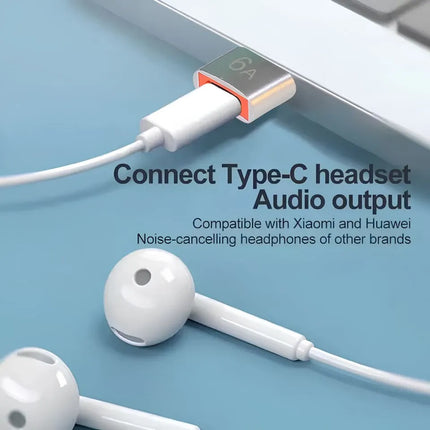 USB-A to USB-C female adapter used with compatible Type-C headset audio accessories