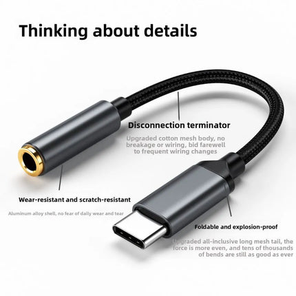 Braided USB-C audio adapter with aluminium alloy shell and reinforced ends