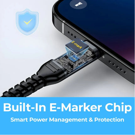 Built-in E-Marker chip for 100W USB-C Power Delivery and smart power management