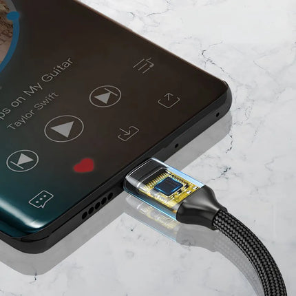 USB-C headphone adapter with DAC chip close up for stable audio output