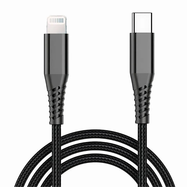 Black USB-C to iPhone 8-pin braided cable for 20W PD charging