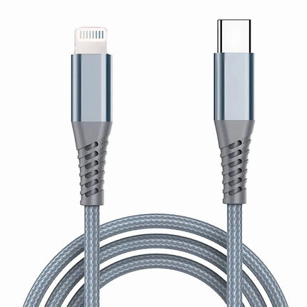 Grey USB-C to iPhone 8-pin braided cable for 20W PD charging