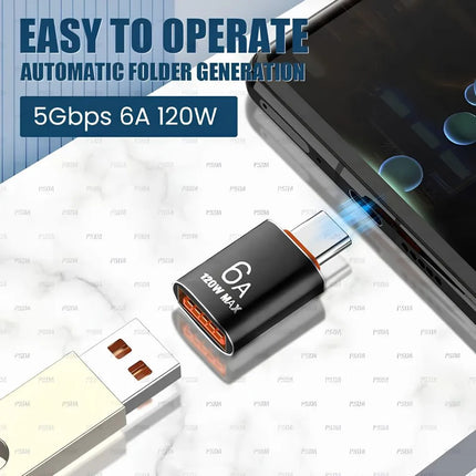 USB-C to USB-A OTG adapter with 5Gbps 6A 120W max support