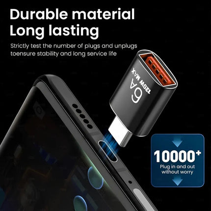USB-C to USB-A adapter 6A 120W max OTG converter in aluminium housing