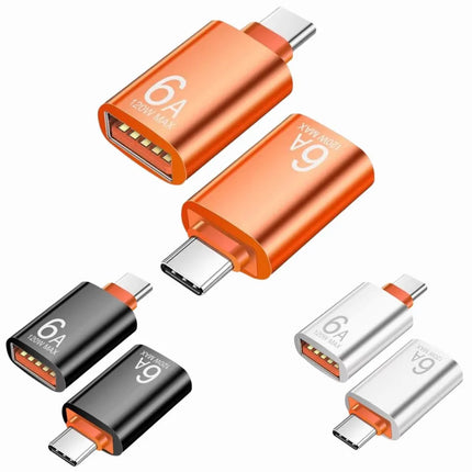 USB-C male to USB-A female adapter colour options in Black Orange and Silver
