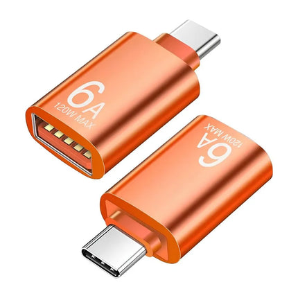 Orange USB-C to USB-A female OTG adapter 6A 120W max