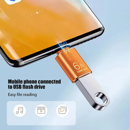 USB-C OTG adapter connecting a phone to a USB flash drive