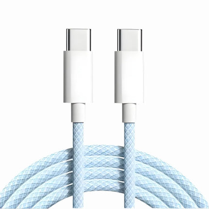 Blue USB-C to USB-C braided 60W fast charging cable with flexible nylon exterior
