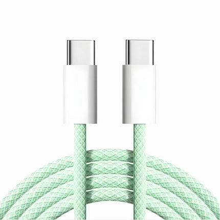 Green USB-C to USB-C braided 60W fast charging cable with white connector ends