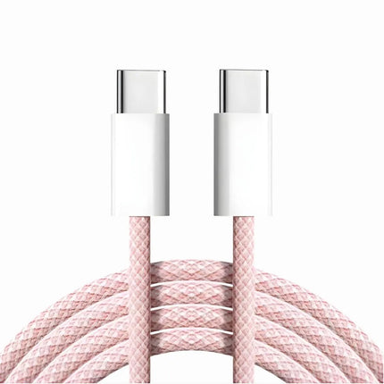 Pink USB-C to USB-C braided 60W charging cable with reinforced white connectors