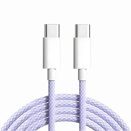 Purple USB-C to USB-C braided 60W charging cable with white connectors
