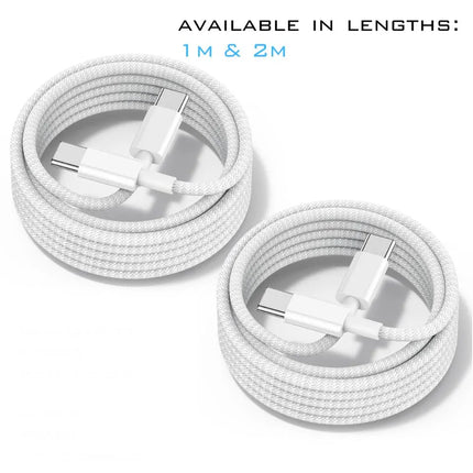 USB-C to USB-C braided charging cable available in 1m and 2m length options