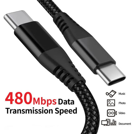 USB-C to USB-C braided cable with up to 480Mbps data sync