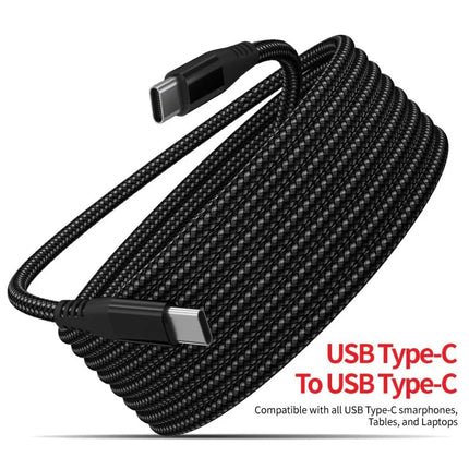 Black USB-C to USB-C braided charging cable coiled product view