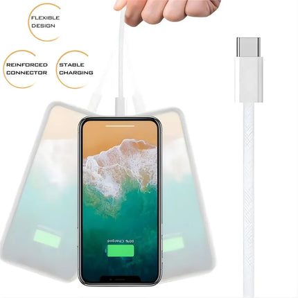 USB-C to USB-C cable charging a phone with reinforced connector and stable charging design