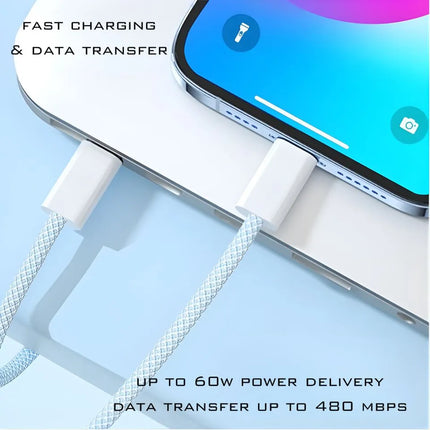 USB-C to USB-C cable connected to devices for fast charging and 480Mbps data transfer