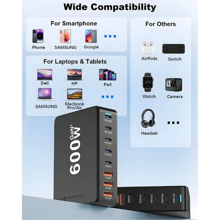 USB-C and USB-A charging station for phones tablets laptops earbuds and accessories